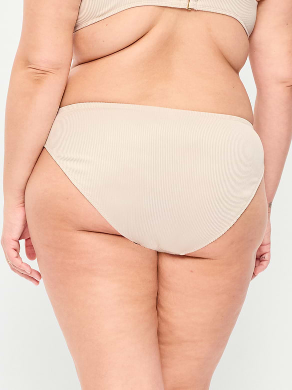 Ribbed Mid-Rise Bikini Swim Bottoms
