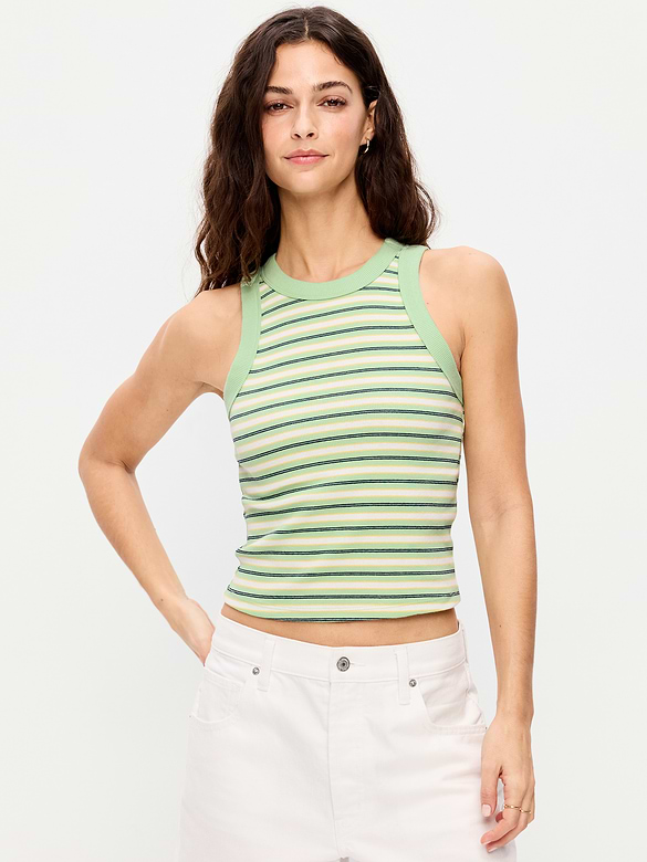 Snug Crop Ribbed Ringer Tank Top