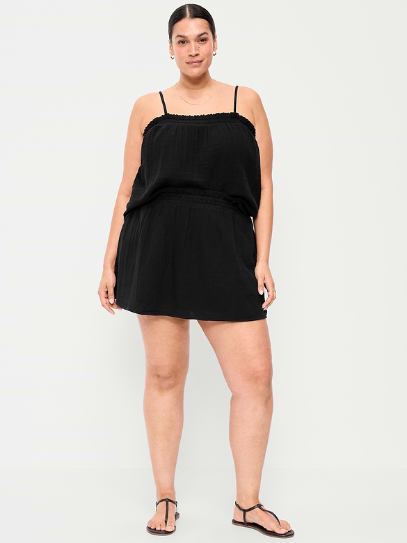 Crinkle Gauze Ruffle Waist Mini Skort