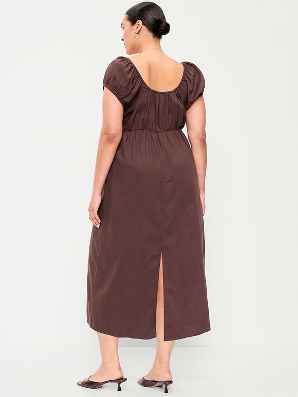 Short-Sleeve Scoop-Neck Midi Dress