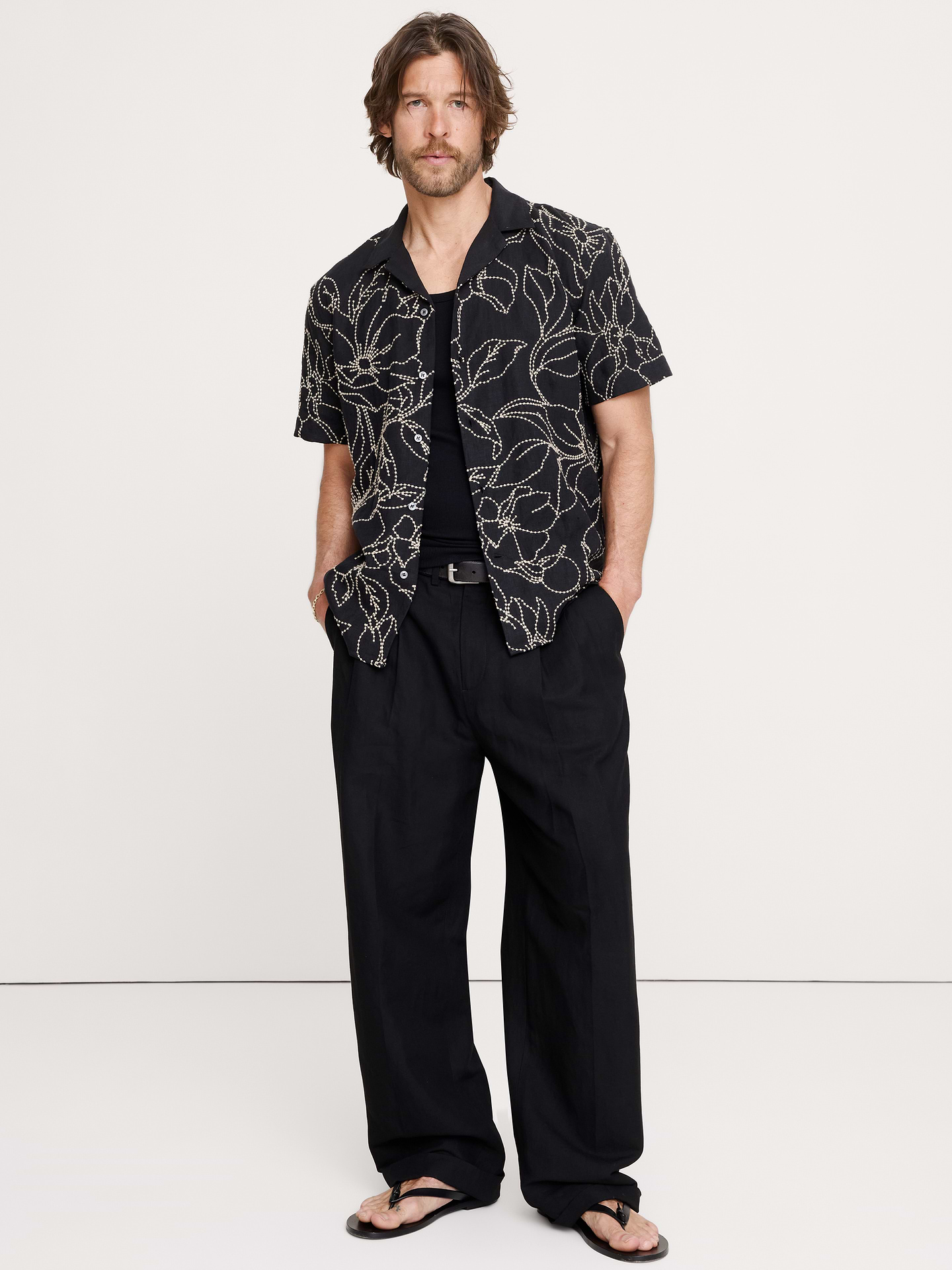 Image number 1 showing, Standard-Fit Embroidered Linen Resort Shirt