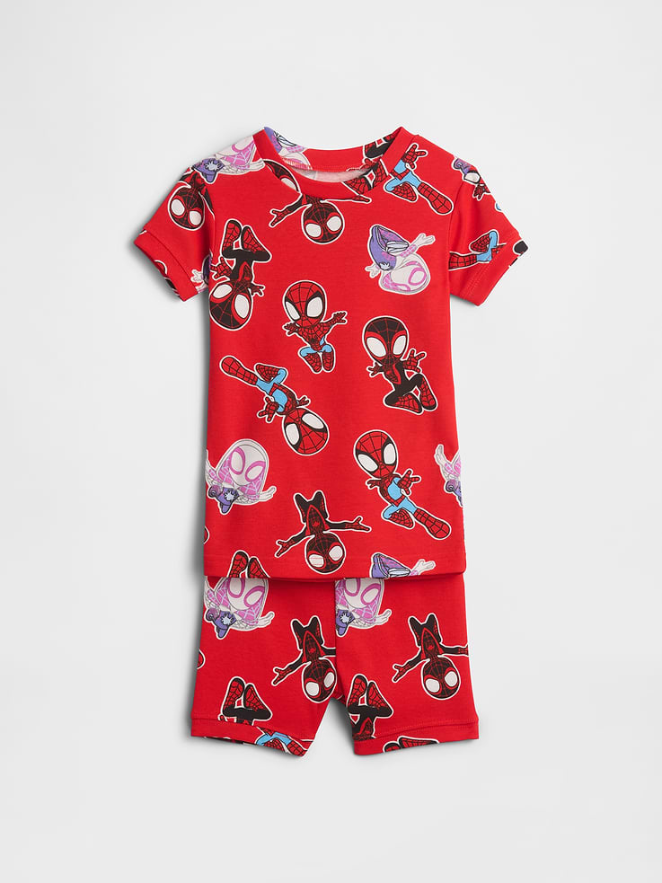 Image 1 of 3, A super collection made to inspire you to find your inner hero, be bold, and always be you! © MARVEL, This product is made with/contains 100% organically grown cotton, which is grown without the use of synthetic pesticides and fertilizers., Soft organic cotton knit., Short sleeves., Crewneck., Elasticized waist., Allover print., This product was made in a factory that invests in gender equity and women’s empowerment through RISE. Learn more at, Product #1175067