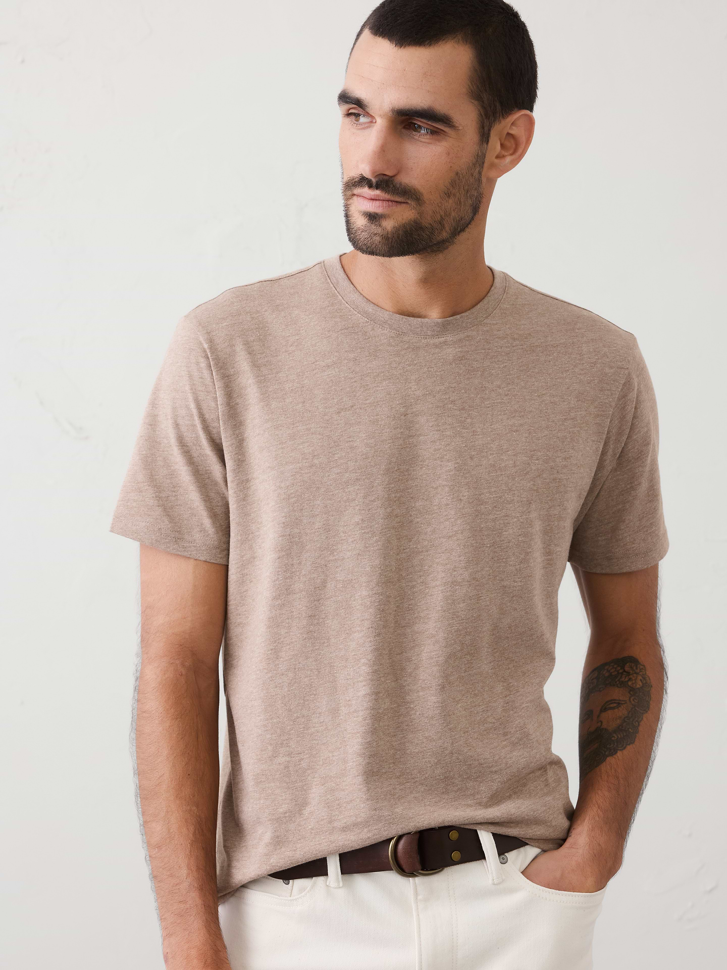 Image 1 of 8, In efforts to lower our environmental impact, we consciously crafted this T-shirt using cotton and recycled fibers made from 6 post-consumer plastic bottles., Crew neck. Short sleeves., Straight hem., Made exclusively for Banana Republic Factory., Product #604917