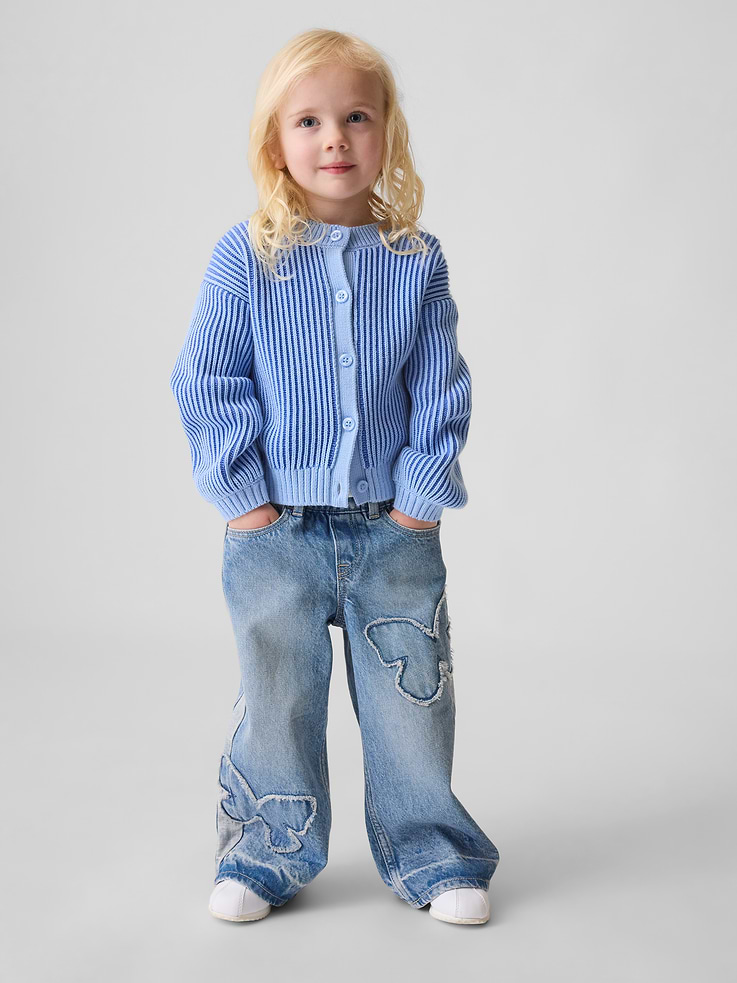 Image number 1 showing, Baby & Toddler Butterfly Pull-On Baggy Jeans