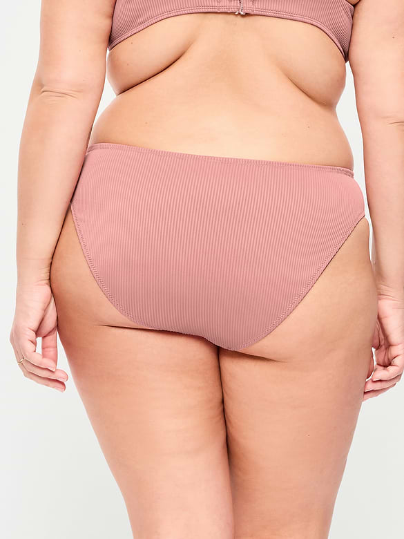 Ribbed Mid-Rise Bikini Swim Bottoms