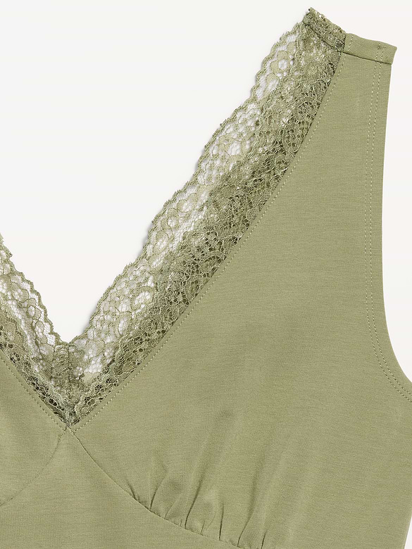 Haut sans manches à col en V et à bordure en dentelle