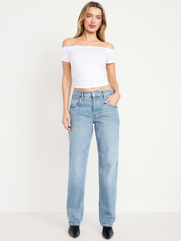 L'image numéro 1 présente Jean coupe droite détendue à taille mi-basse