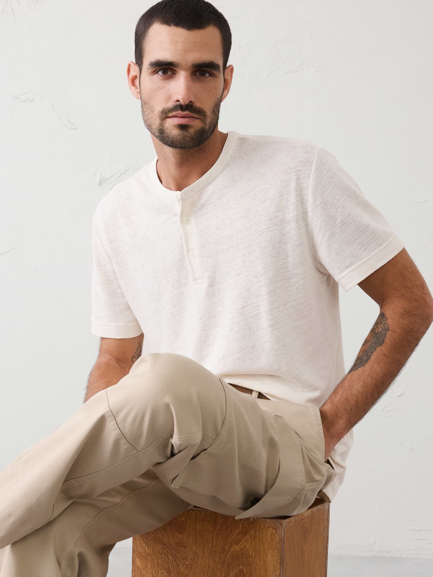 Image number 1 showing, Standard-Fit Linen-Blend Henley