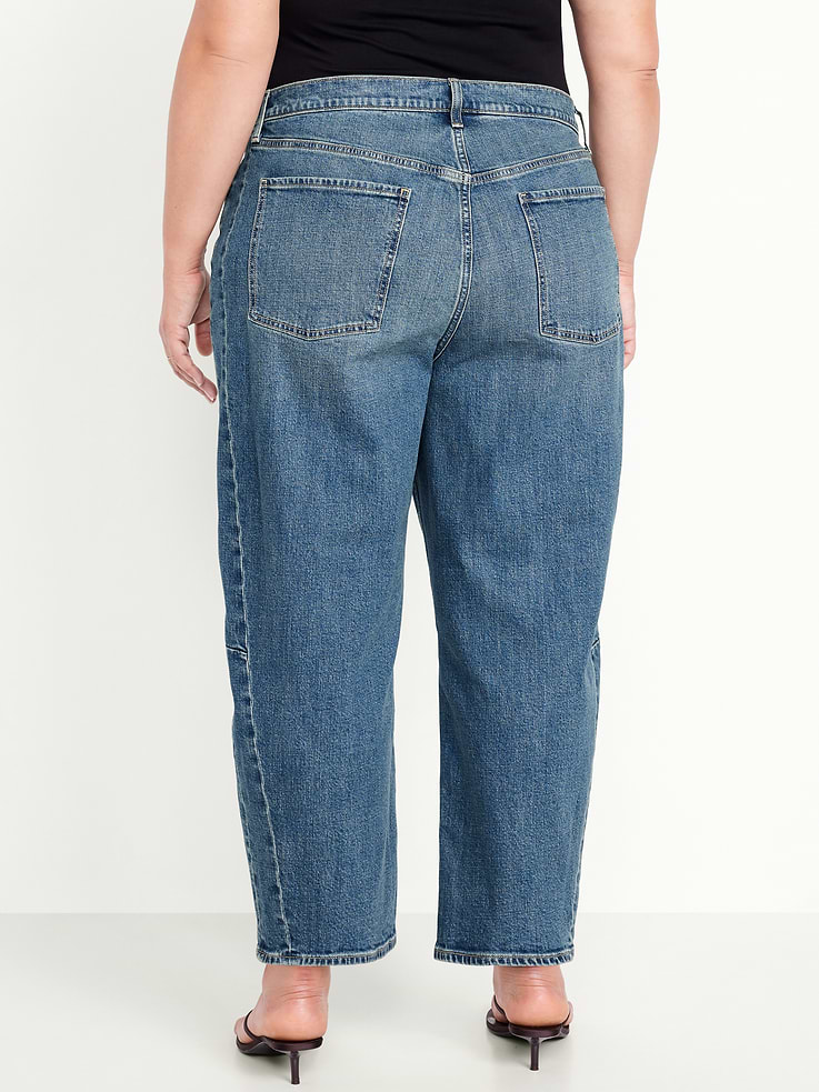 Image number 8 showing, High-Waisted Baggy Barrel Ankle Jeans