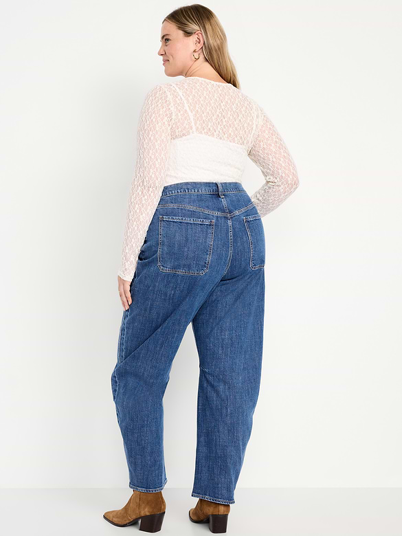 High-Waisted Baggy Barrel Utility Jeans