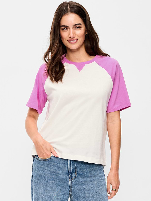 T-shirt ras du cou rétro à manches raglan