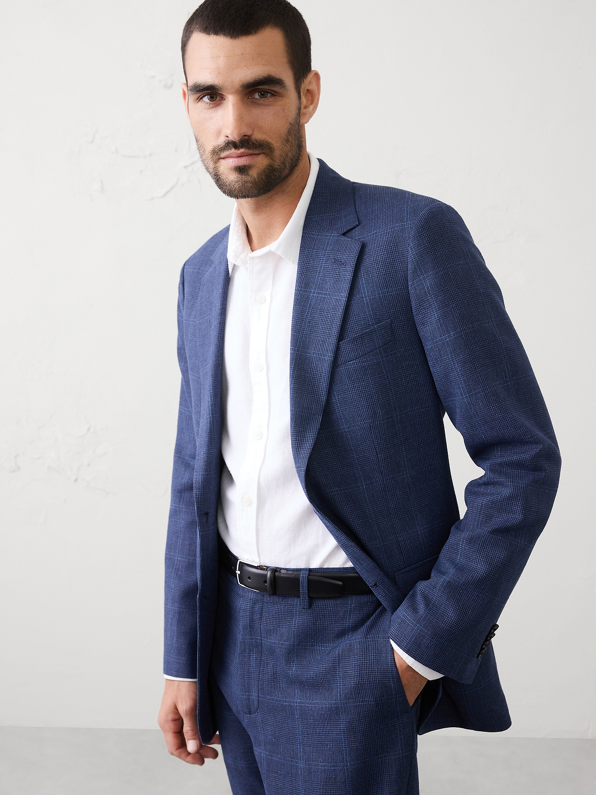Linen-Blend Glen Plaid Suit Jacket | Banana Republic Factory