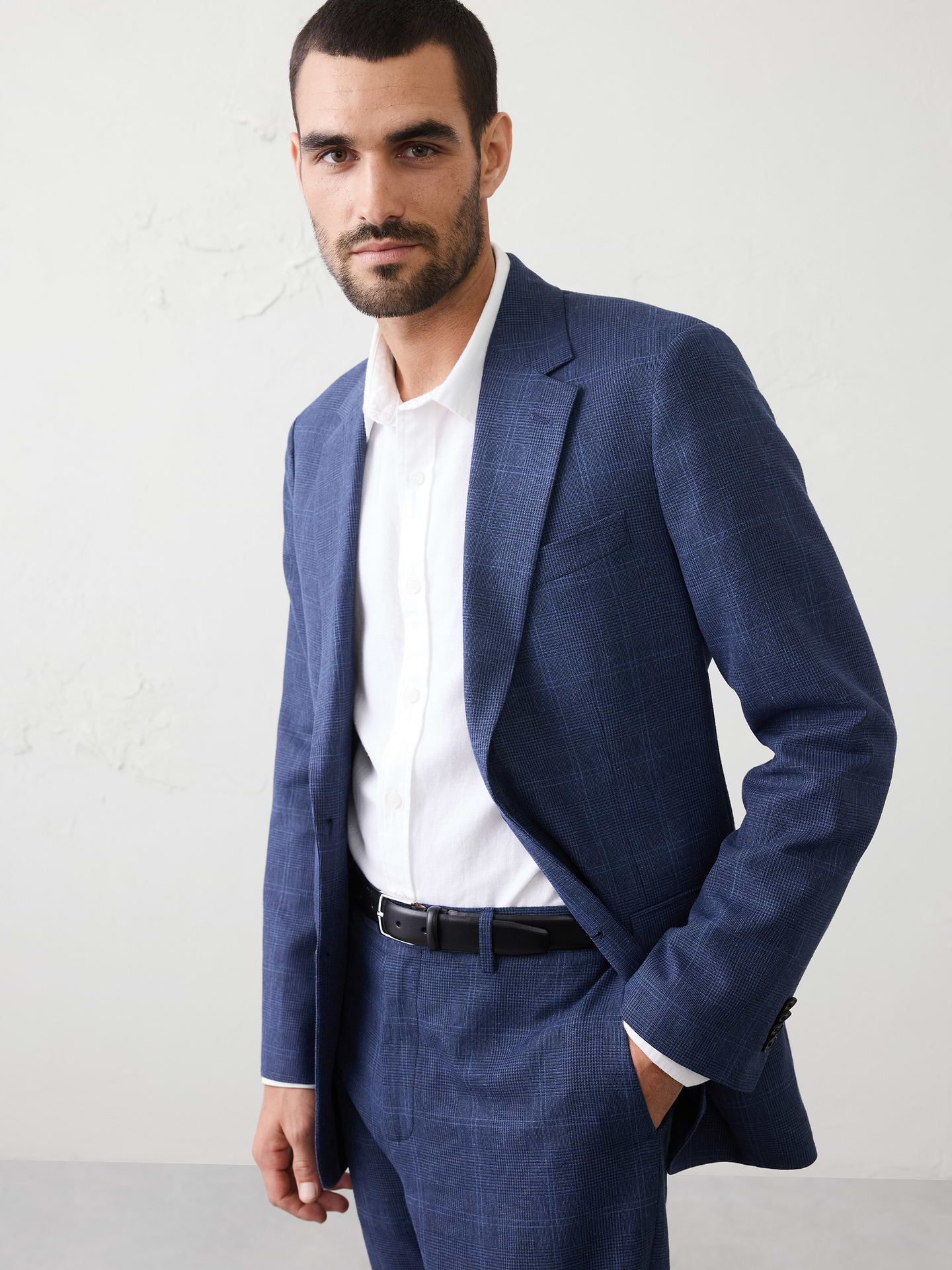 Image number 1 showing, Linen-Blend Glen Plaid Suit Jacket