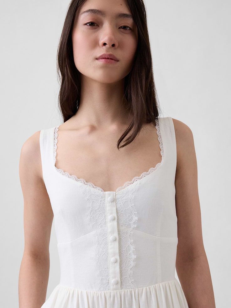 Image number 4 showing, Linen-Blend Lace-Inset Maxi Dress