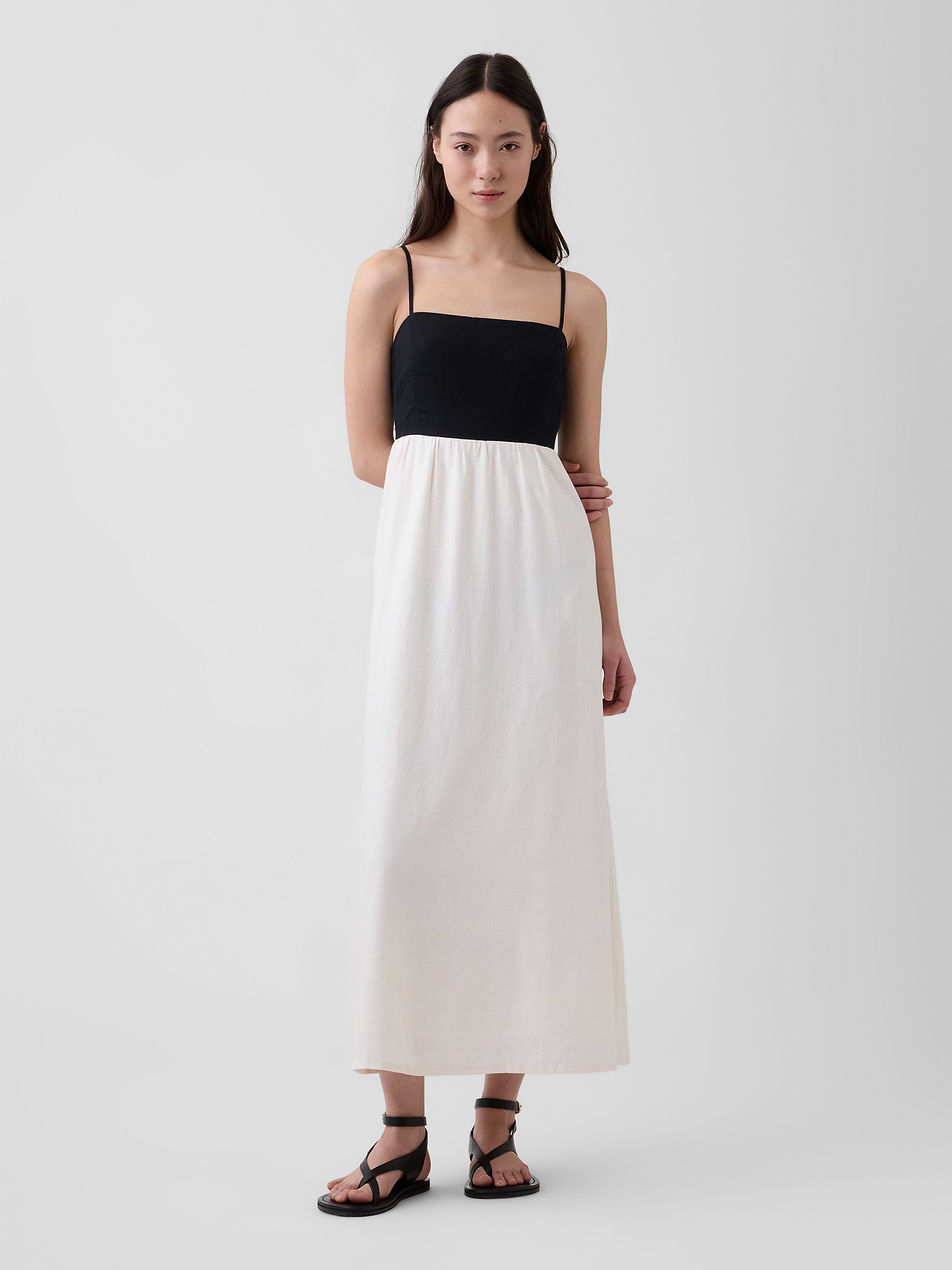 Linen-Blend Empire Waist Maxi Dress