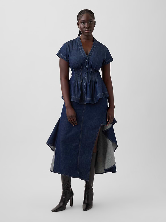 Gap × HFR Ruffle Denim Midi Skirt by IGDALYAH