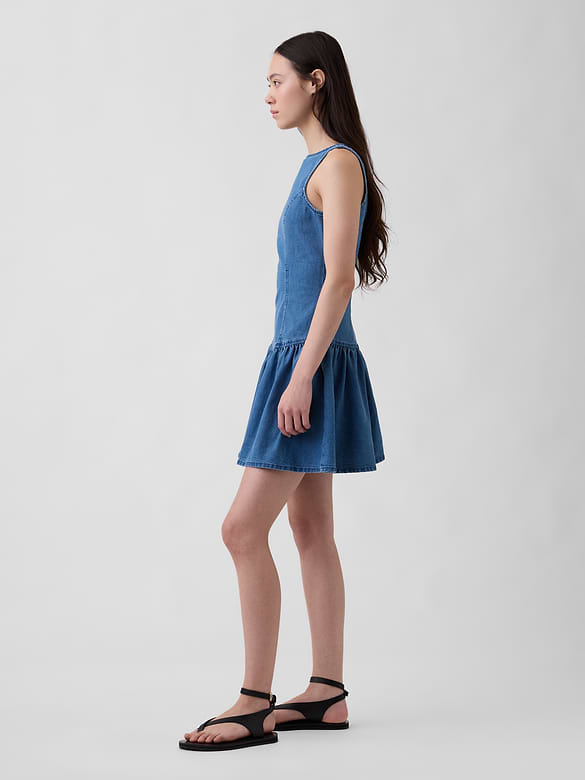 Denim Drop-Waist Mini Dress