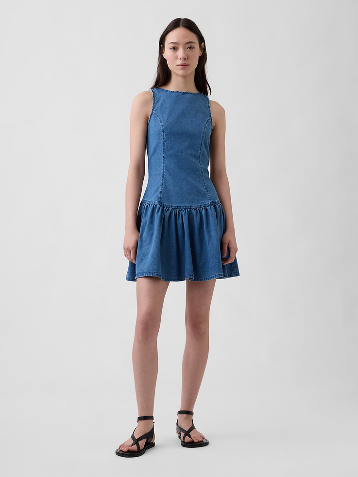 Image number 1 showing, Denim Drop-Waist Mini Dress