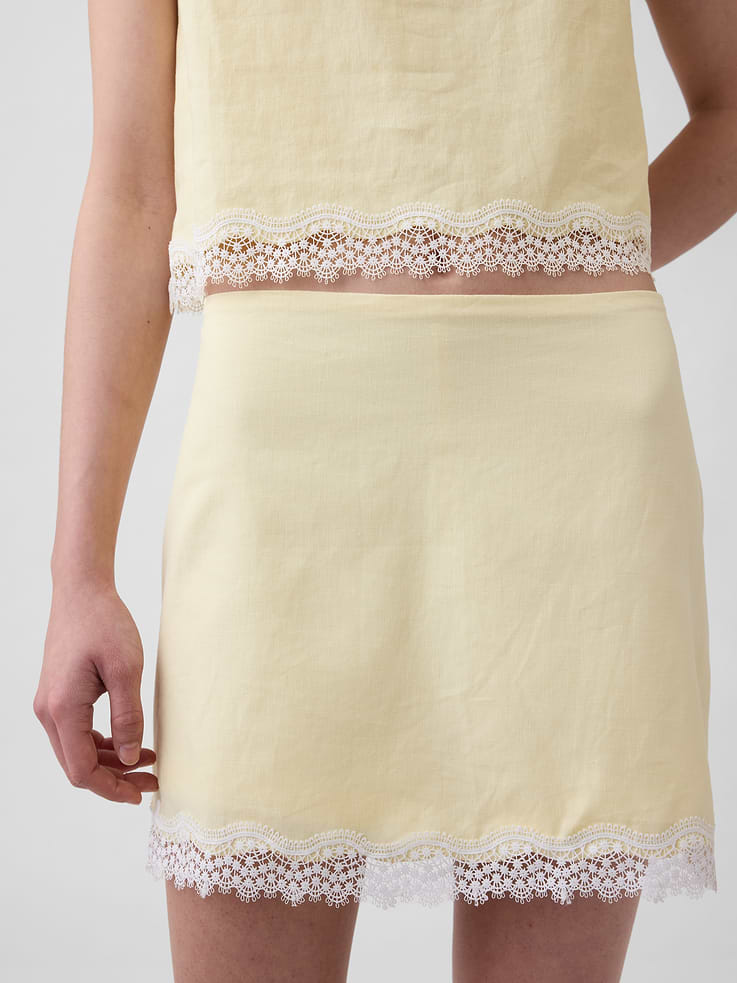 Image number 4 showing, Linen-Blend Lace-Trim Mini Skort