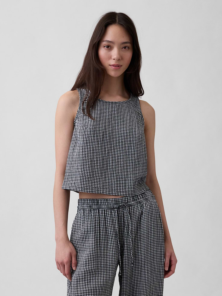 Image number 1 showing, Cotton Gauze Racer Shell Tank Top