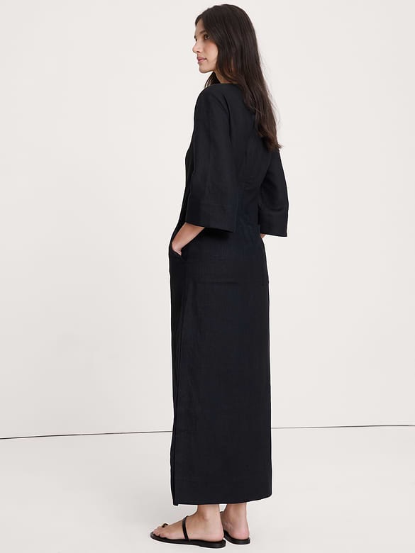 Linen Scoop-Neck Maxi Dress