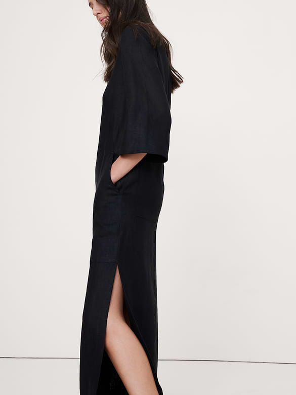 Linen Scoop-Neck Maxi Dress
