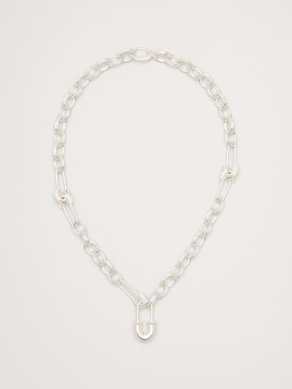 Rhinestone Safety Pin Chain Necklace