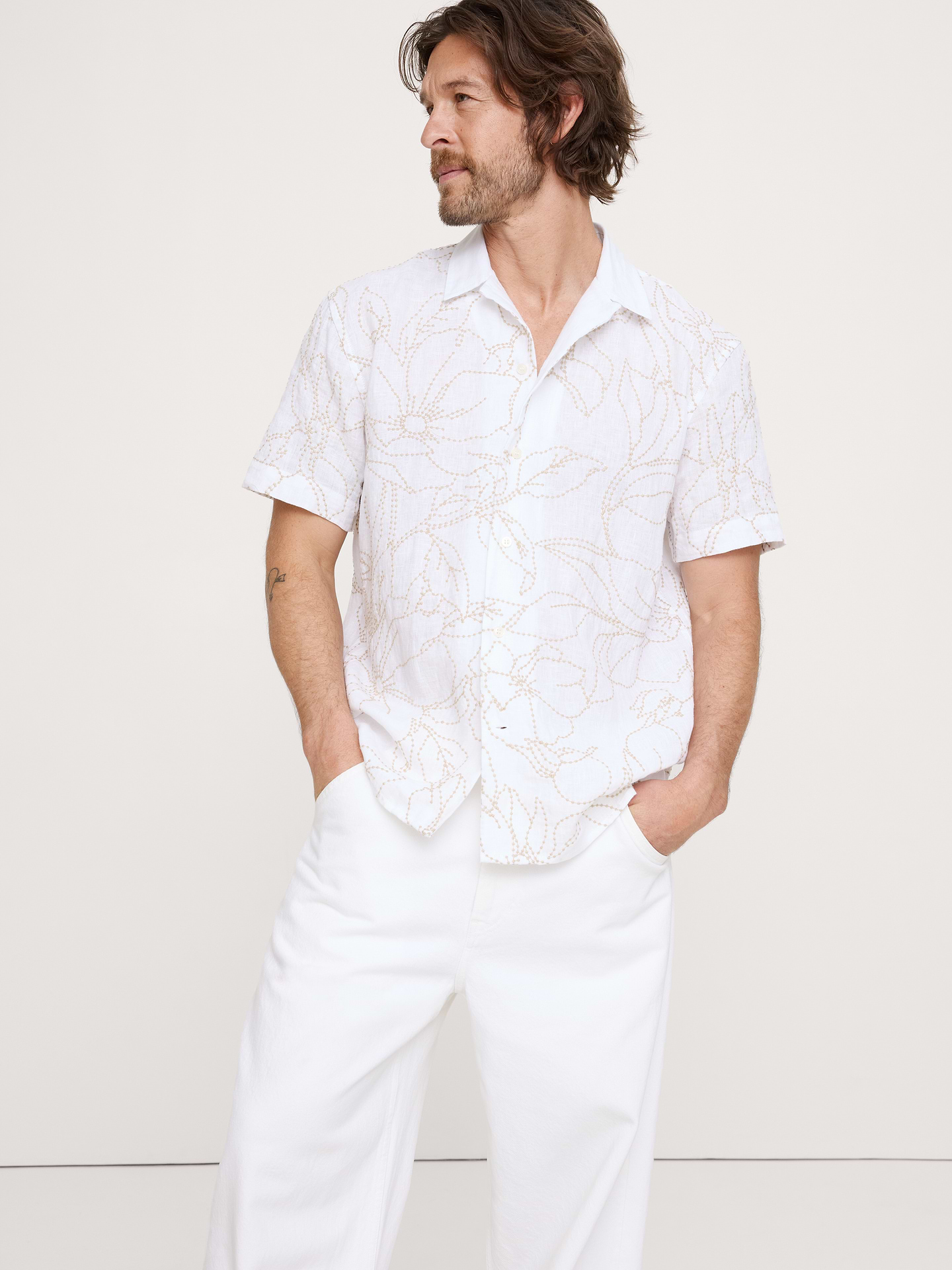 Image number 1 showing, Standard-Fit Embroidered Linen Resort Shirt
