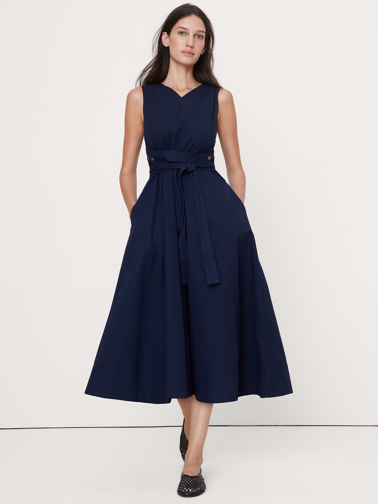 Cotton Canvas Midi Dress