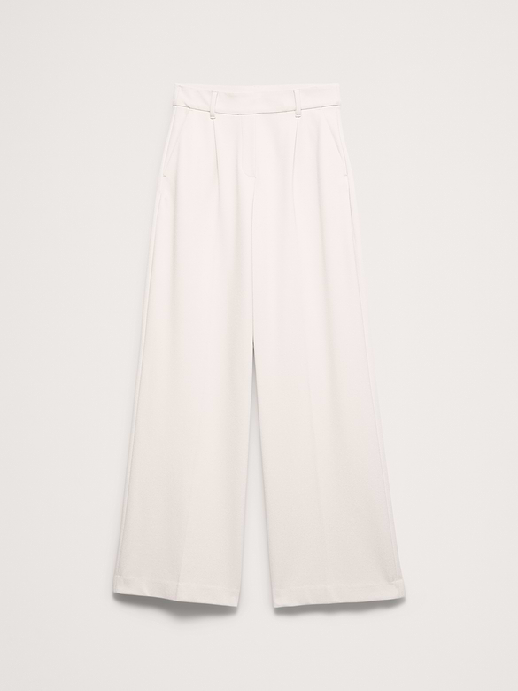 High-Rise Wide-Leg Drapey Ponte Pull-On Pant