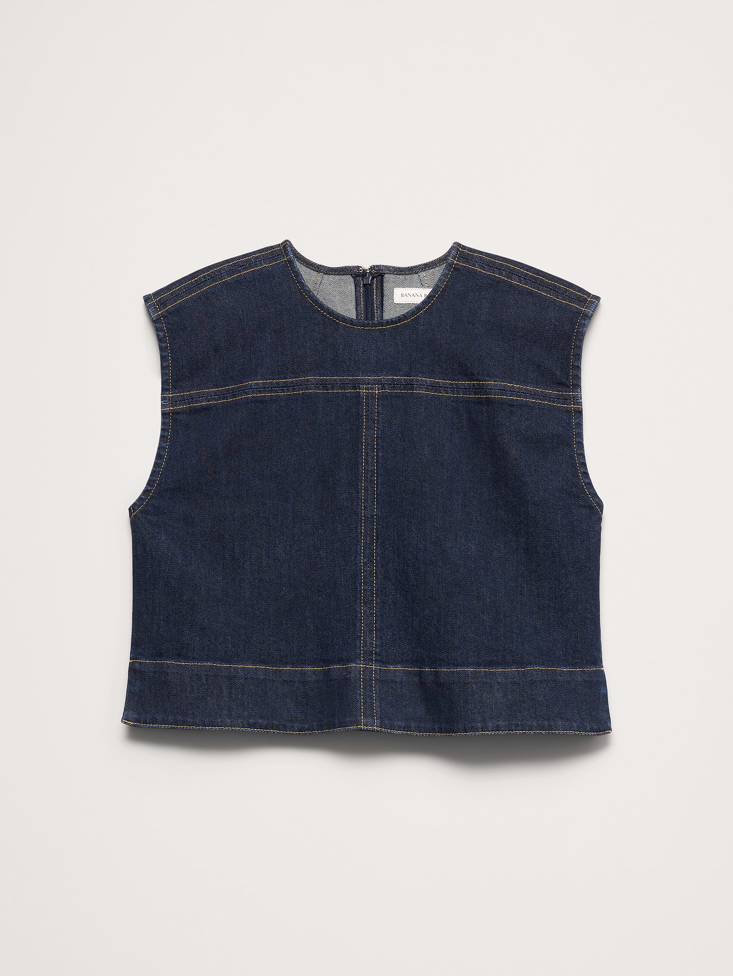 Image 7 of 7, Top-Stitched Denim Top