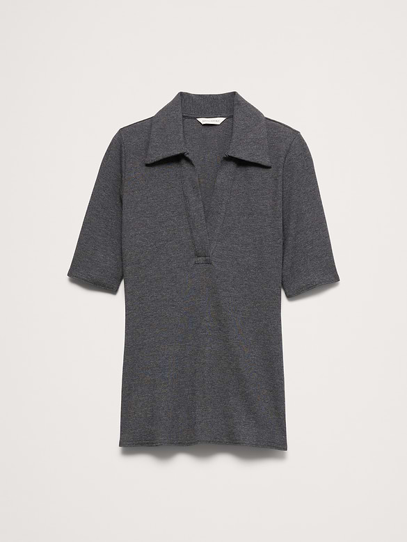 Ribbed Elbow-Sleeve Polo