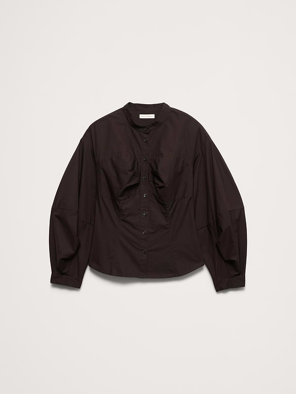 Cotton Poplin Balloon-Sleeve Shirt