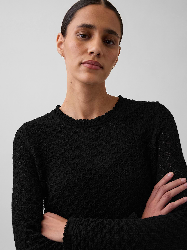 Image number 4 showing, 100% Cotton Pointelle Crop Sweater