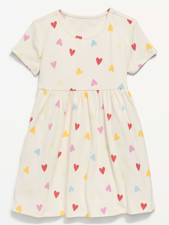 Short-Sleeve Ribbed Graphic Dress for Toddler Girls