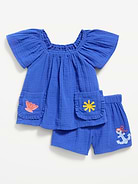 Image number 1 showing, Short-Sleeve Double-Weave Top and Shorts Set for Toddler Girls