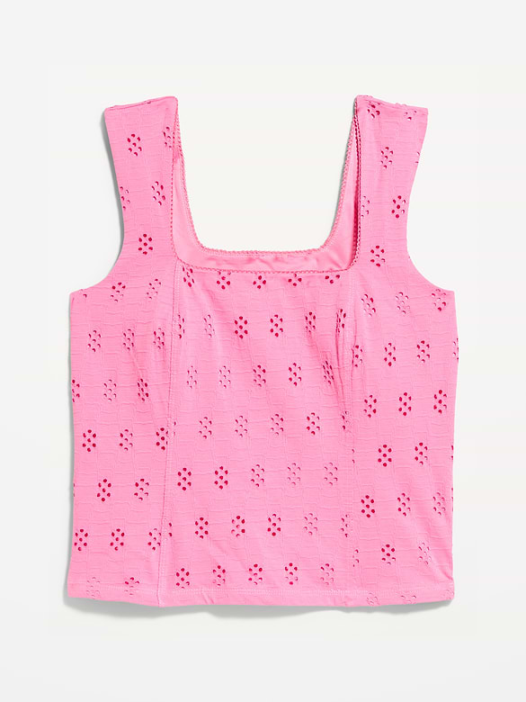Seamed-Bodice Eyelet Tank Top
