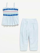Image number 5 showing, Sleeveless Smocked Crinkle Top and Pants Set for Toddler Girls