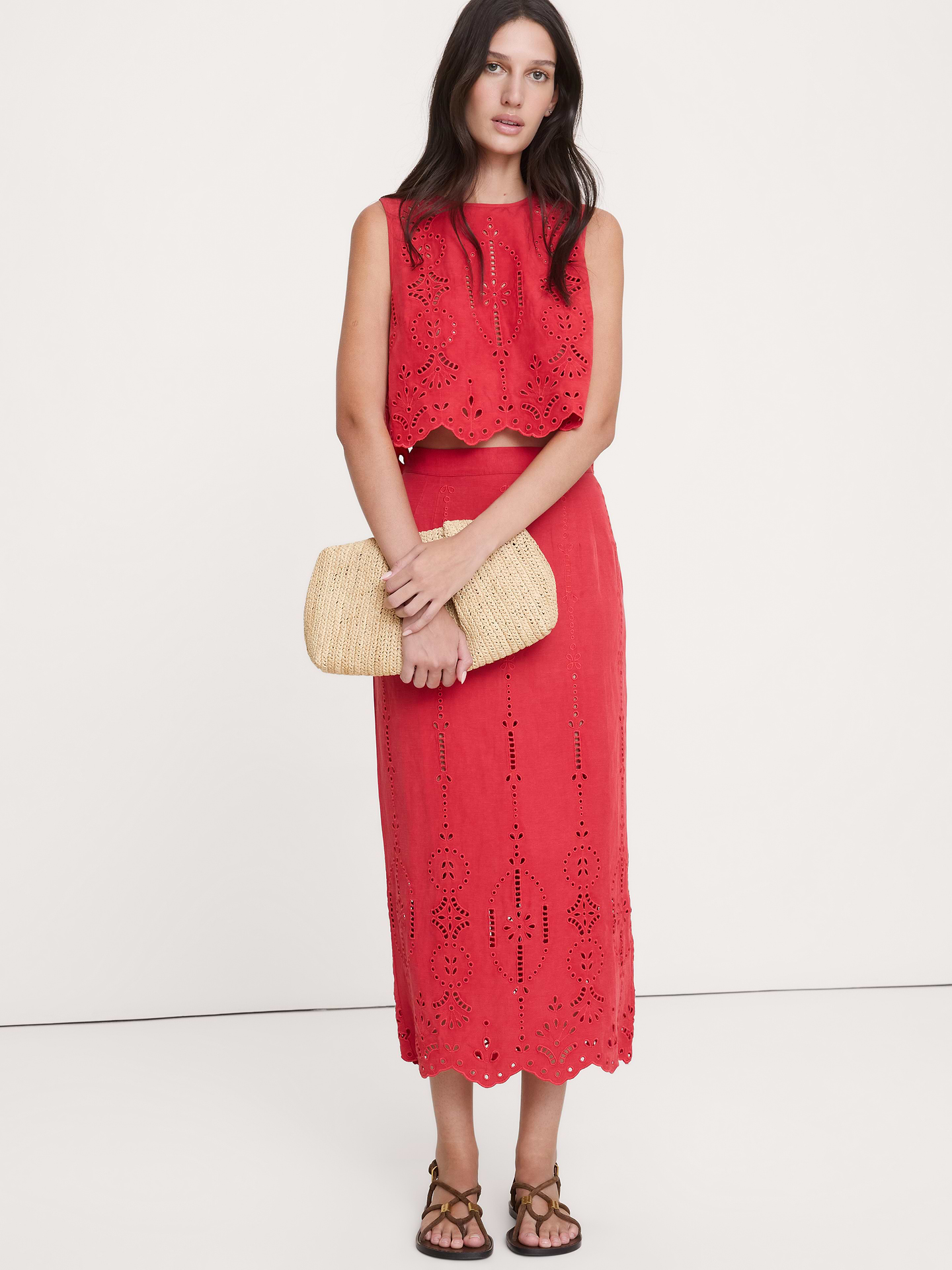 Image number 1 showing, Tencel™-Linen Eyelet Maxi Skirt