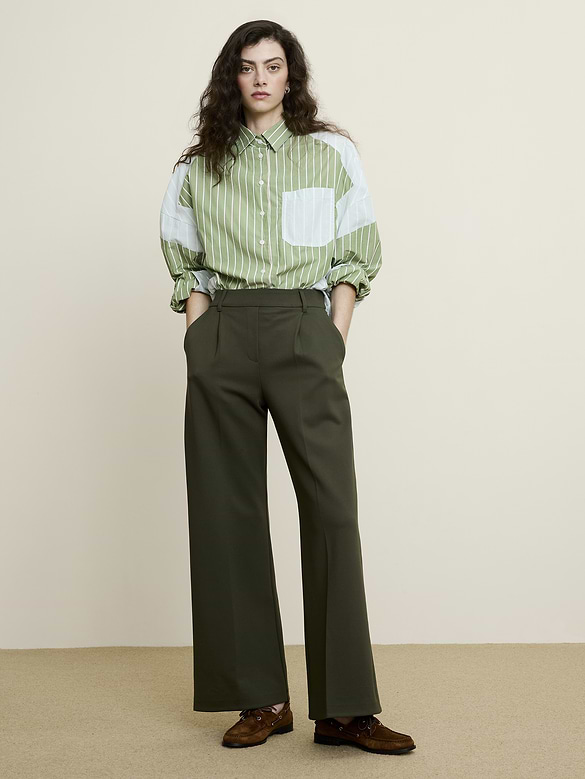 High-Rise Wide-Leg Drapey Ponte Pull-On Pant