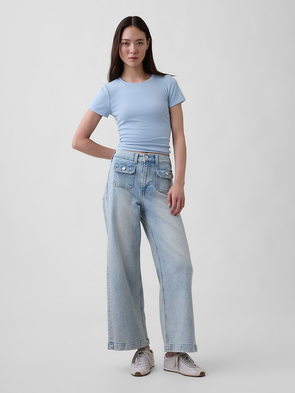 High Rise Stride Wide-Leg Ankle Jeans