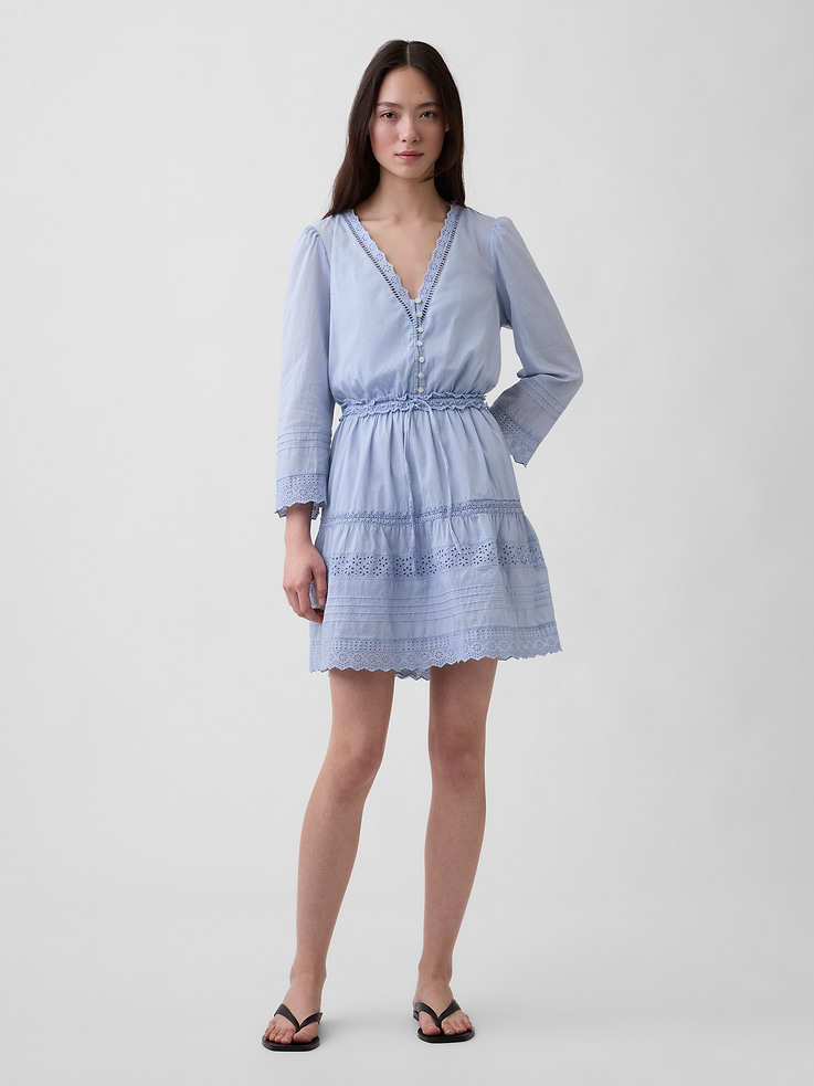 Image number 1 showing, Lace-Trim Mini Dress