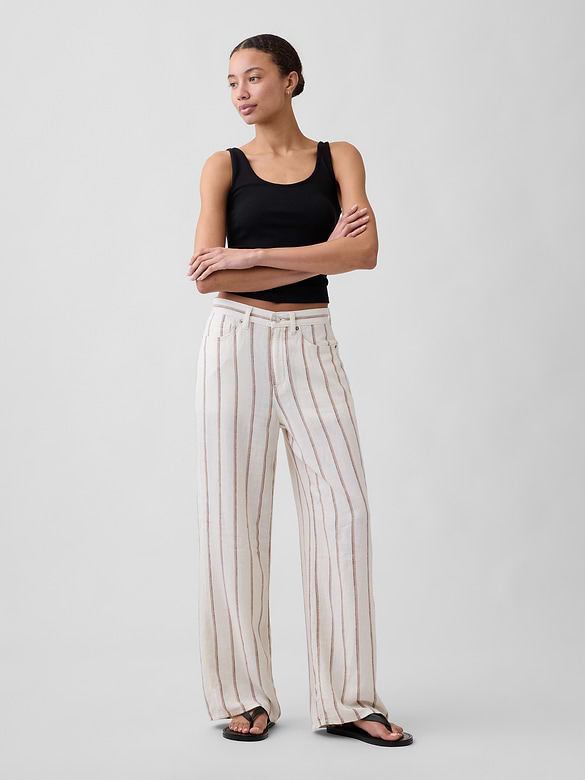 High Rise Linen-Blend Wide-Leg Pants