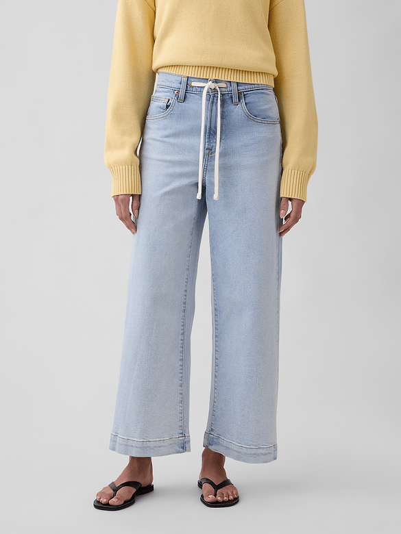 High Rise Drawstring Wide-Leg Crop Jeans