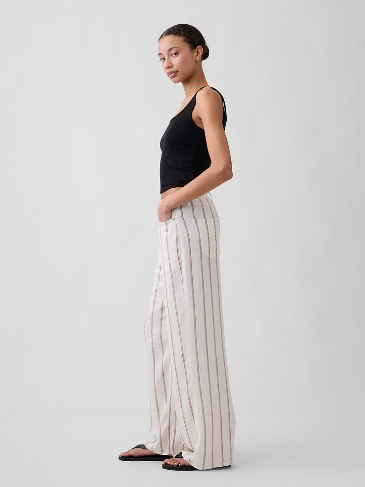 Image number 3 showing, High Rise Linen-Blend Wide-Leg Pants
