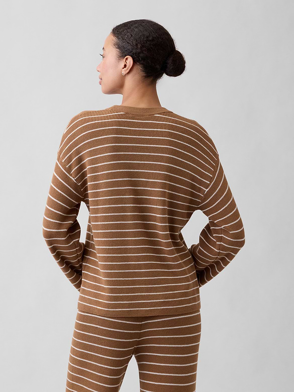 Relaxed Shaker-Stitch Crewneck Sweater