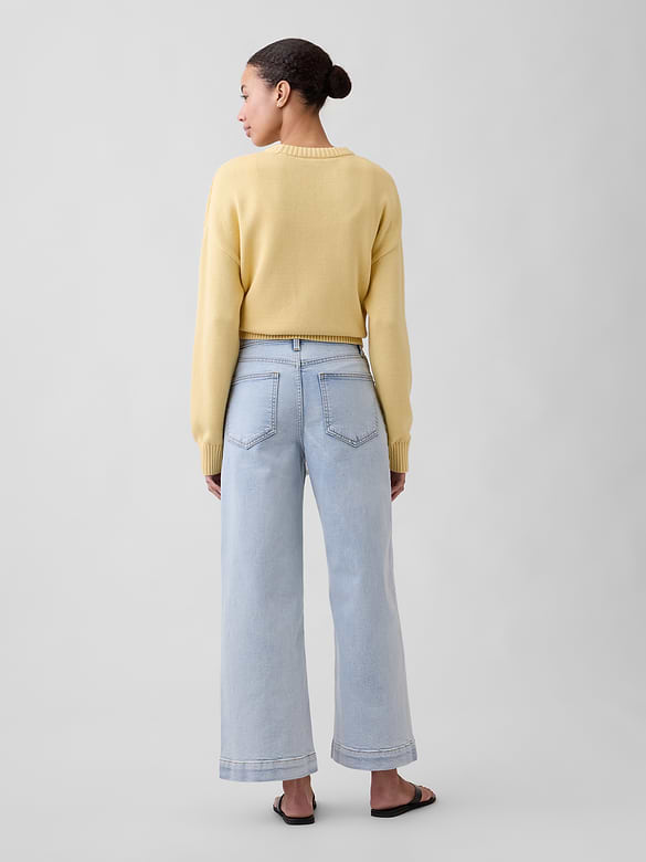 High Rise Drawstring Wide-Leg Crop Jeans