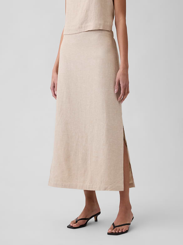 Linen-Blend Maxi Slip Skirt