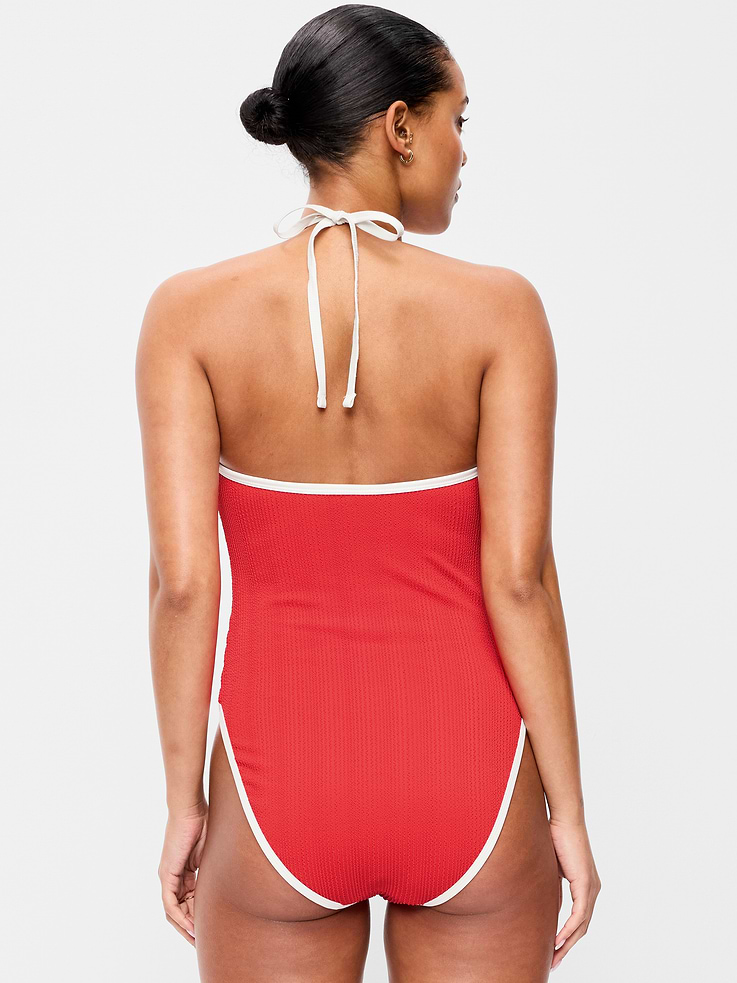 Image number 2 showing, Ribbed V-Neck Halter One-Piece Swimsuit