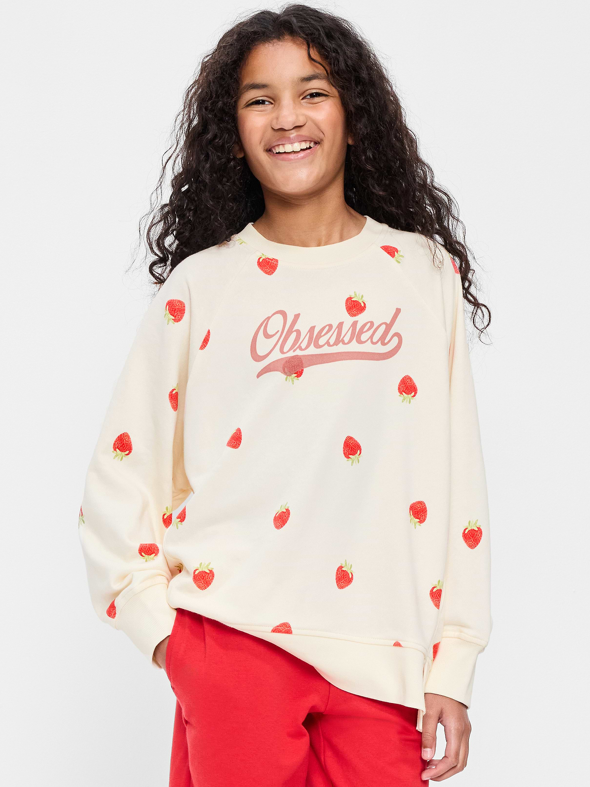Oversized Long-Sleeve Graphic Tunic Sweatshirt for Girls